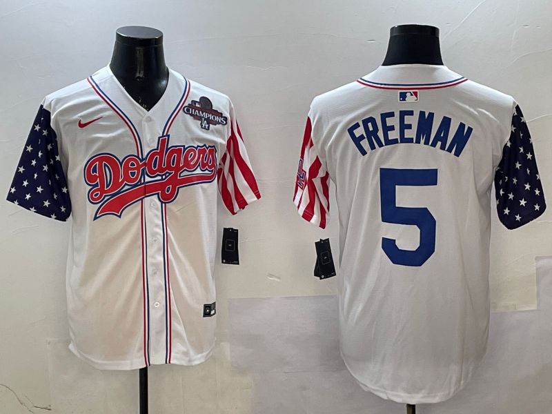 Men Los Angeles Dodgers 5 Freeman White a generation of national flags Joint name 2025 Nike MLB Jersey style 4
